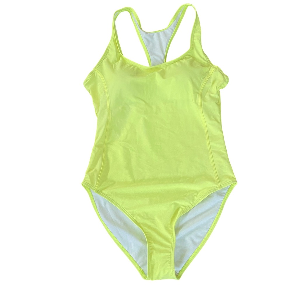 Nicole Miller Studio Womens Racerback One Piece Swimsuit Safety Yellow Neon M